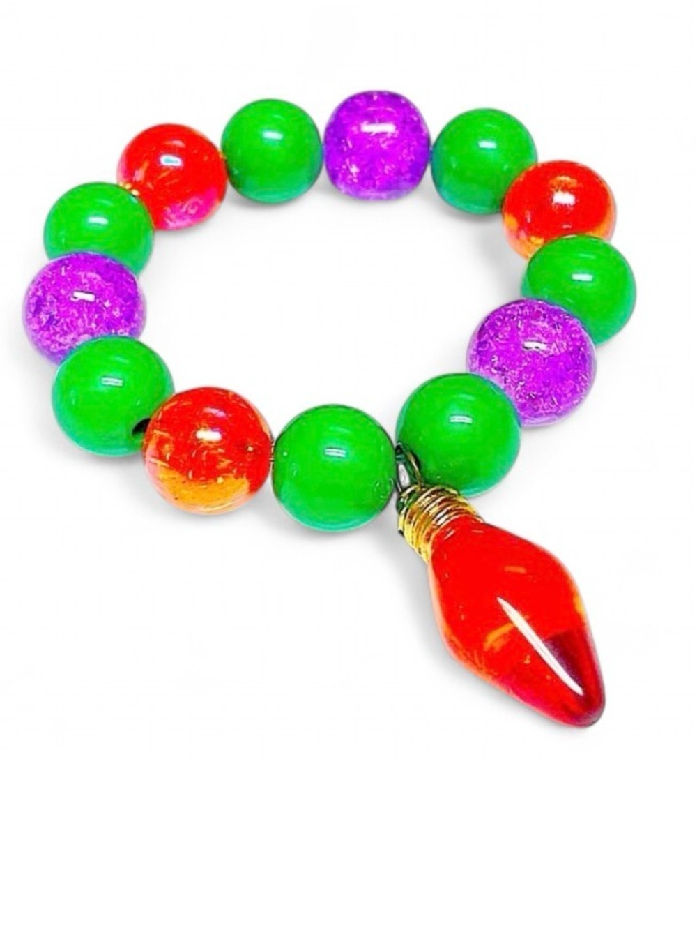 Handmade Holiday Christmas Lights Red Bulb Stretch Bracelet